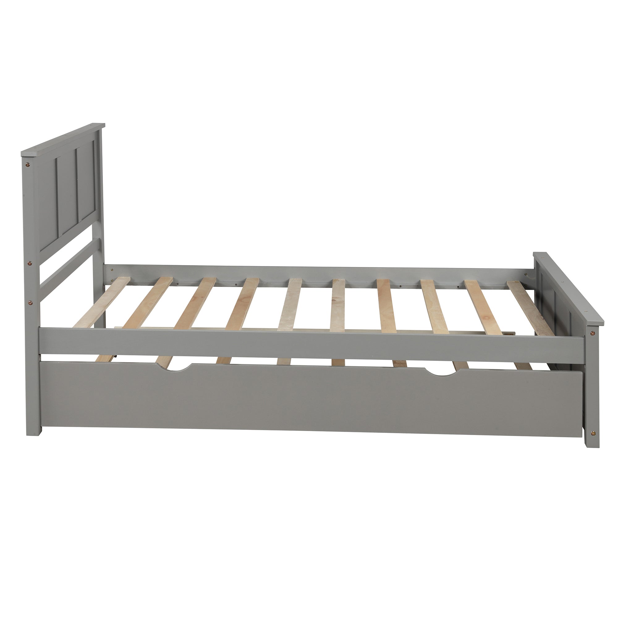 Gray Platform Bed with Twin Trundle and Frame, Solid Wood and MDF Construction, Twin Size - Grand Goldman Shop