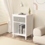Gray+Silver Handle Wooden Nightstand 26.77''H with One Drawer One Shelf for Kids and Adults, White+Gray Finish MDF - Grand Goldman Shop