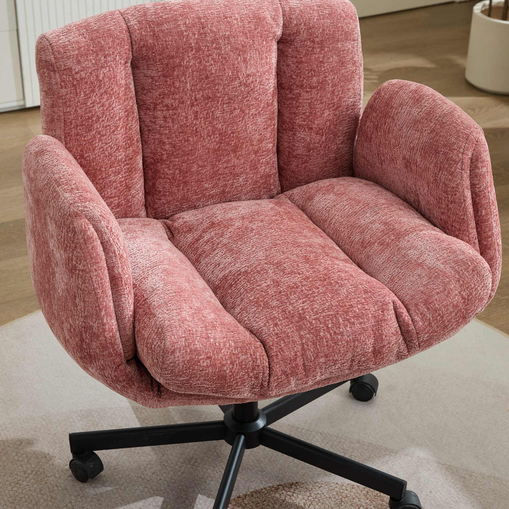 Modern Chenille Swivel Office Chair, Height Adjustable Task Chair with Convertible Multi-Position Armrests, Comfy Double Cush