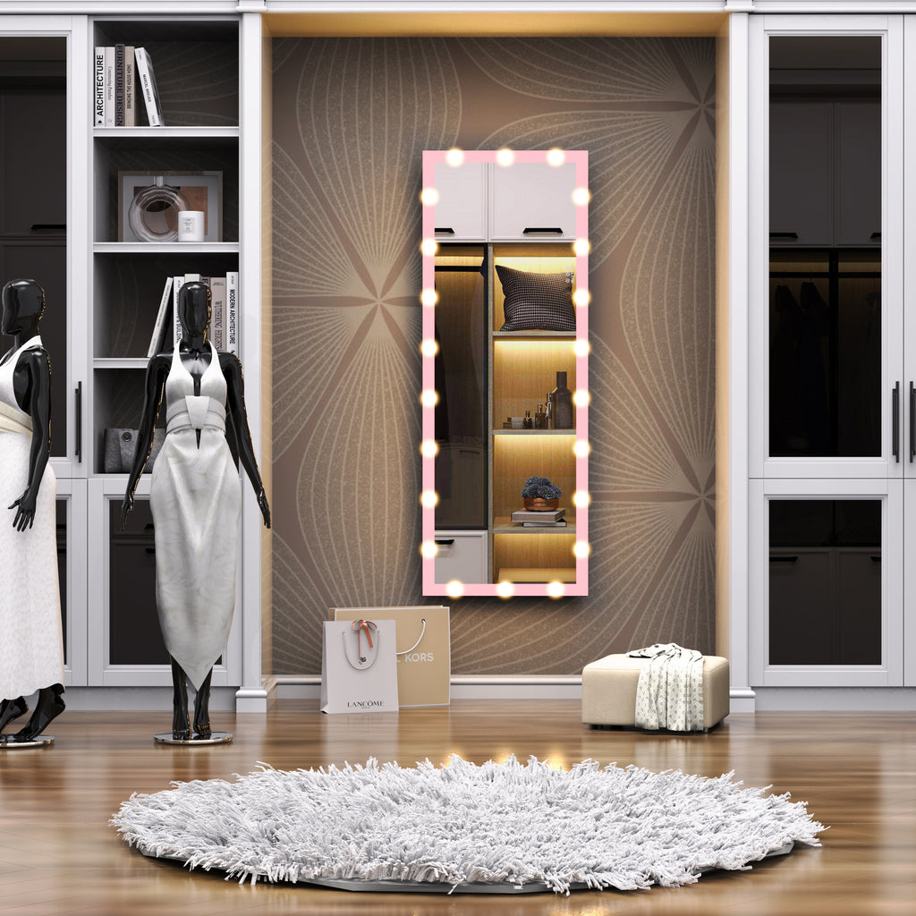 Hollywood Style Full Length Mirror with Lights, 3 Color Modes, Pink Aluminium, 62.6'x23.3' - Grand Goldman Shop
