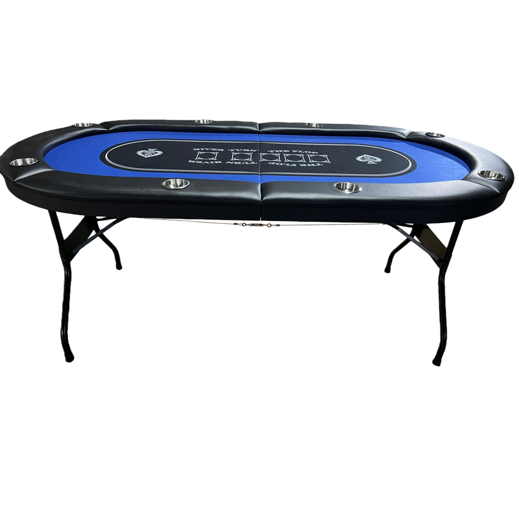 INO Design 71 inches Foldable Poker Table Portable for Casion Texas Hold'em Games with Blue Felt - Grand Goldman