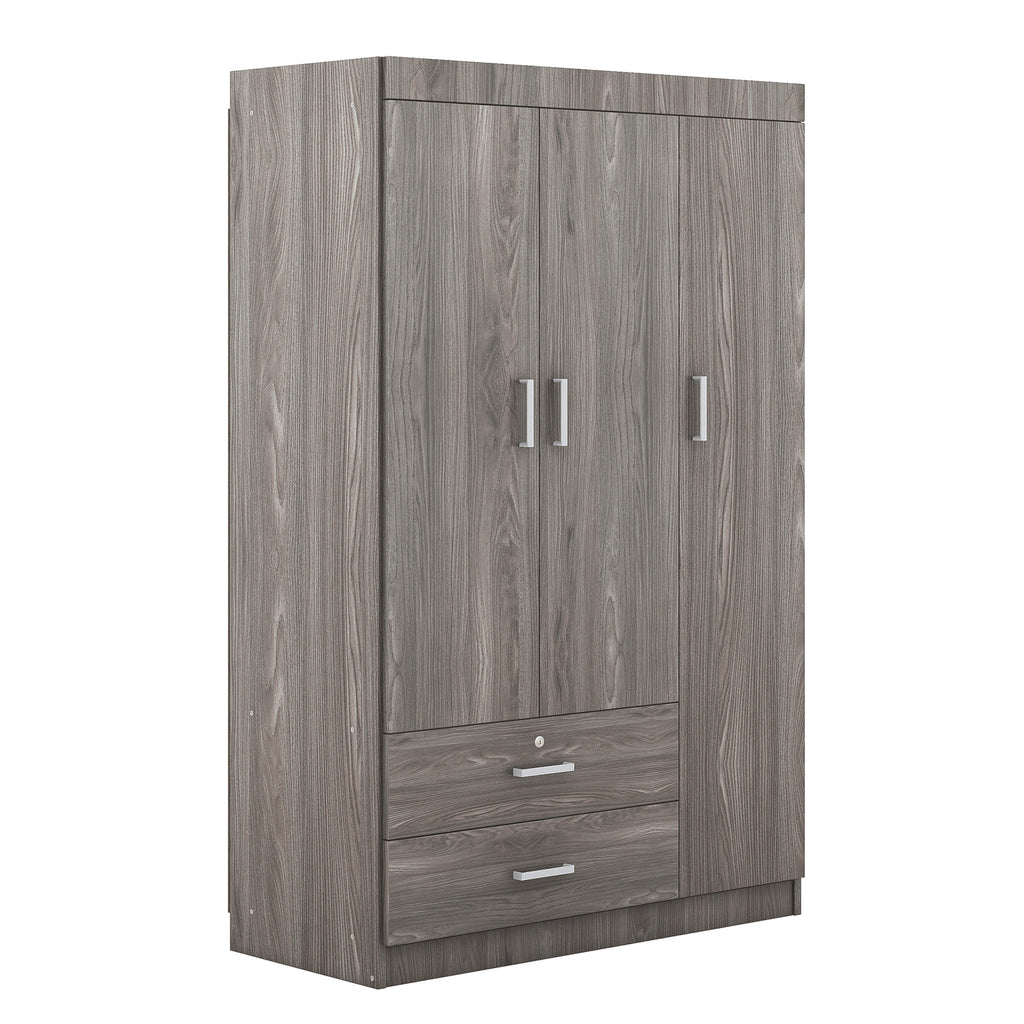 3-Door Wardrobe with 2 Drawers, Wood Grain Effect in Gray(OLD SKU:LP006001) - Grand Goldman Shop