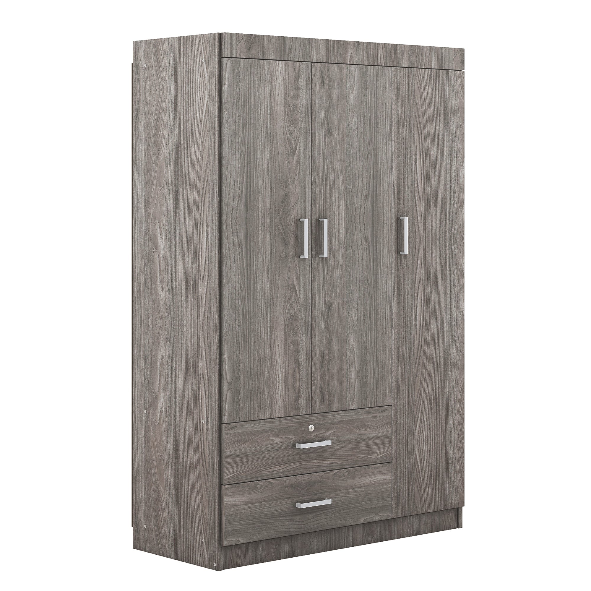 3-Door Wardrobe with 2 Drawers, Wood Grain Effect in Gray(OLD SKU:LP006001) - Grand Goldman Shop