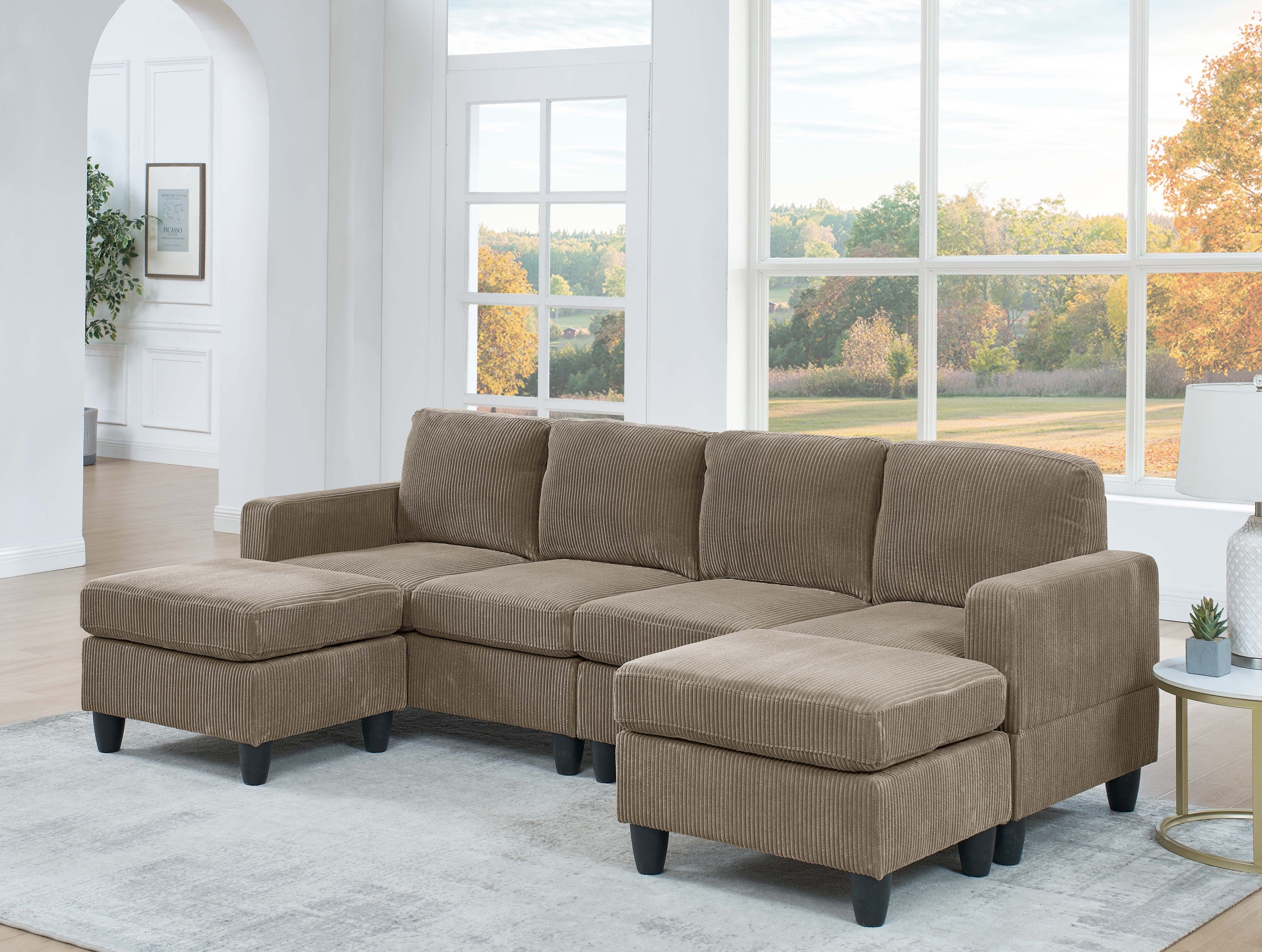 Savannah Modular Corduroy Sectional Sofa with Ottoman - Grand Goldman Shop