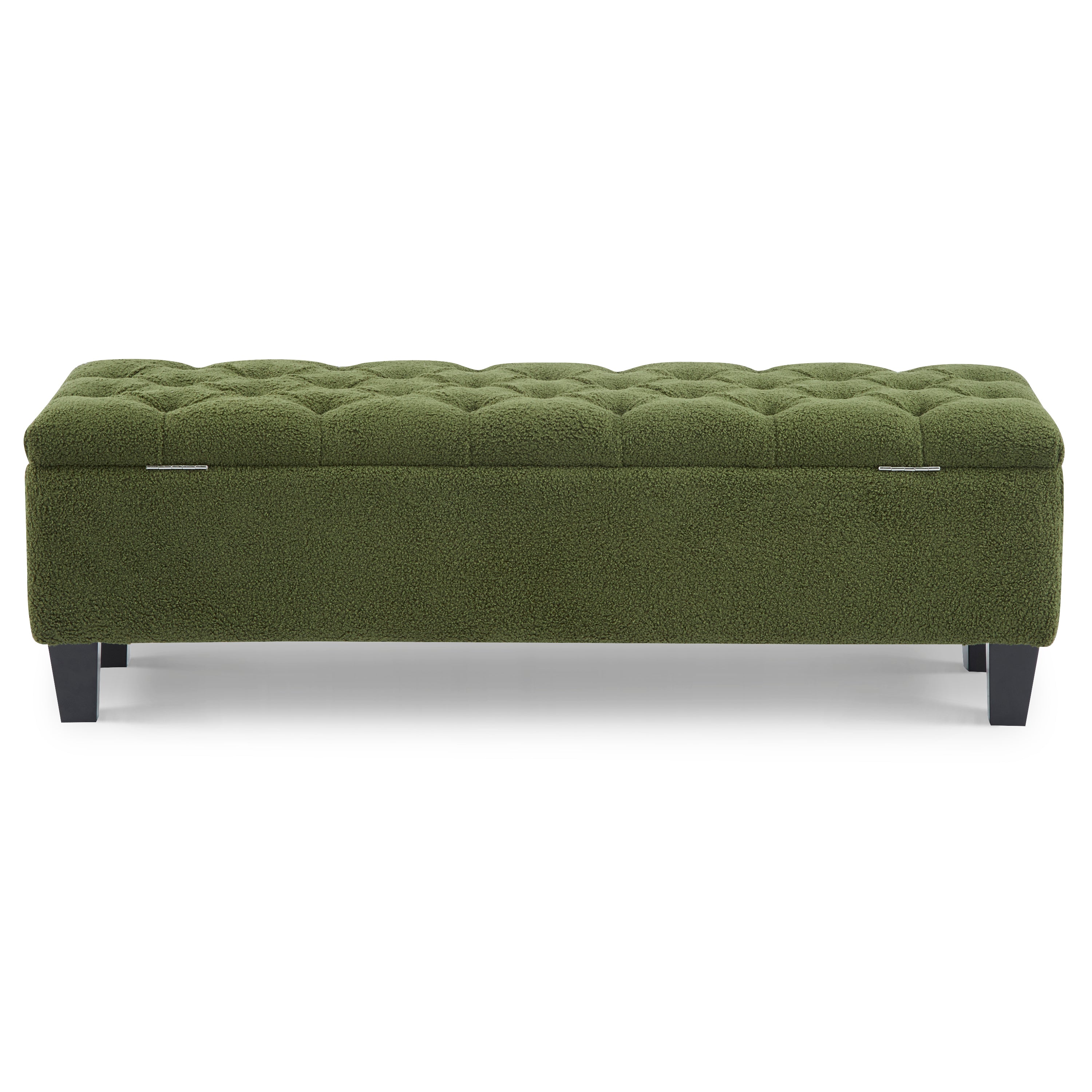 Ottoman Bench with Storage, Green Boucle Surface, Rubber Wood Legs, 300 lbs Capacity - Grand Goldman Shop