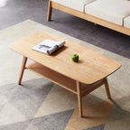 Natural Wood Center Table Low Table with Storage Shelf, Solid Wood Top, Easy to Assemble, 31.5'' - Grand Goldman Shop