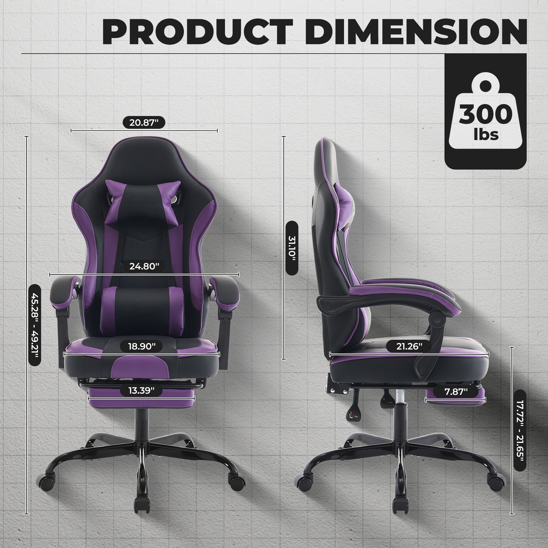 Gaming Chair, Ergonomic Computer Chair with Footrest and Massage Lumbar Support, Height Adjustable Swivel Video Game Chair fo