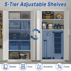 72-Inch 2-Door File Cabinet with Lock, 4 Adjustable Shelves, Heavy-Duty Steel Construction, White, Metal, for Commercial Offi