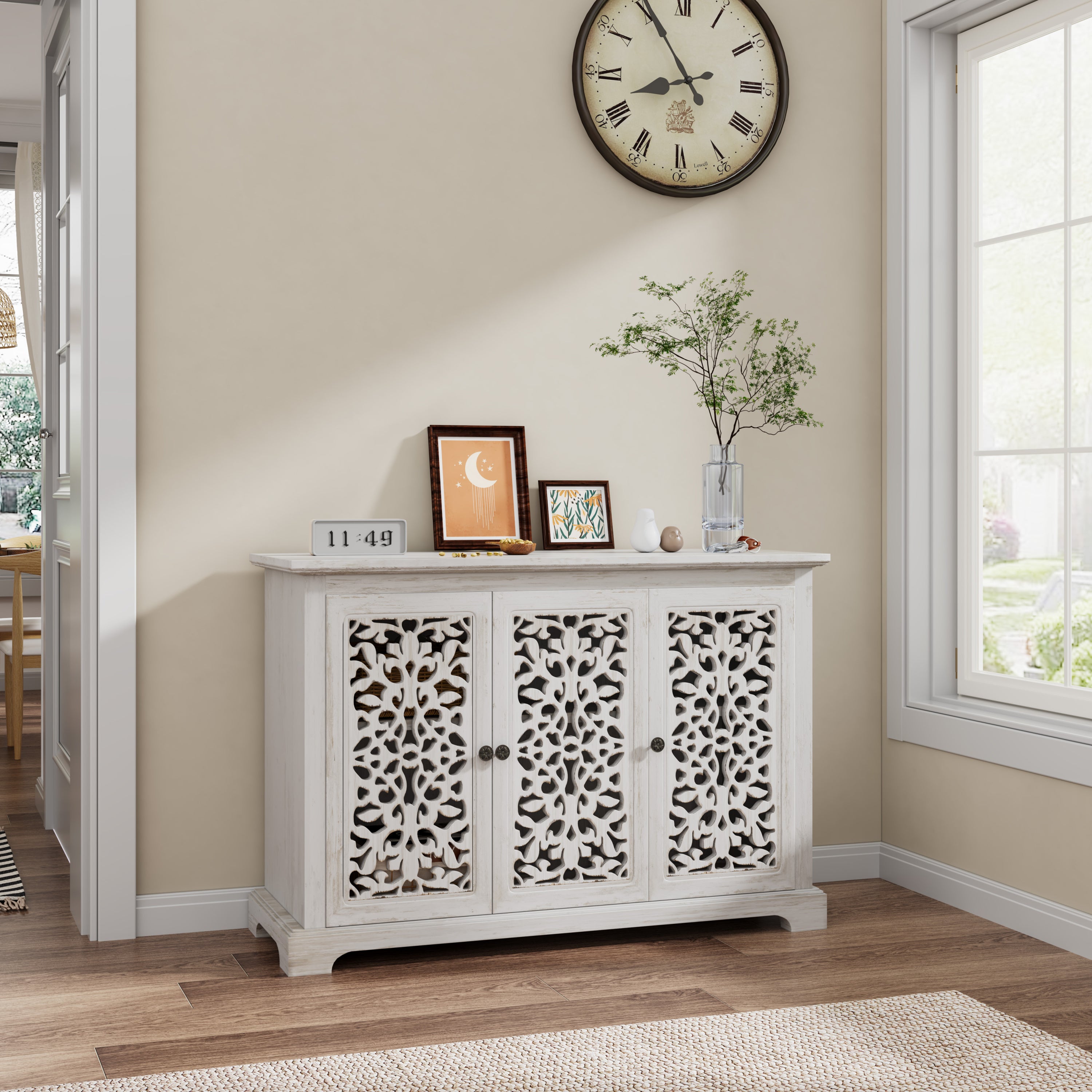 Antique Sideboard Storage Cabinet, Vintage Accent Cabinet, 3 carving Doors Buffet Server Console Cabinet for Kitchen Dining Room Living Room Hallway - Grand Goldman Shop