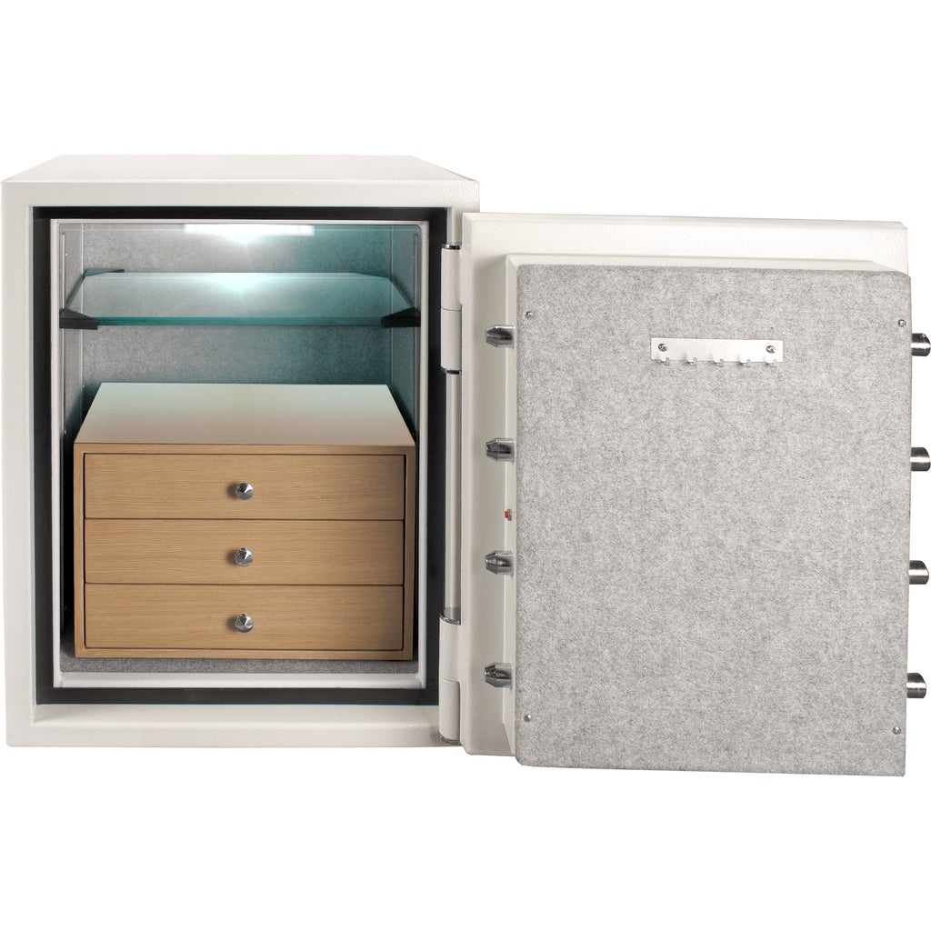 Fireproof Keypad Jewelry Safe with Advanced Security, White Steel, 2.75 Cubic Ft | Premium Home Decor - Grand Goldman