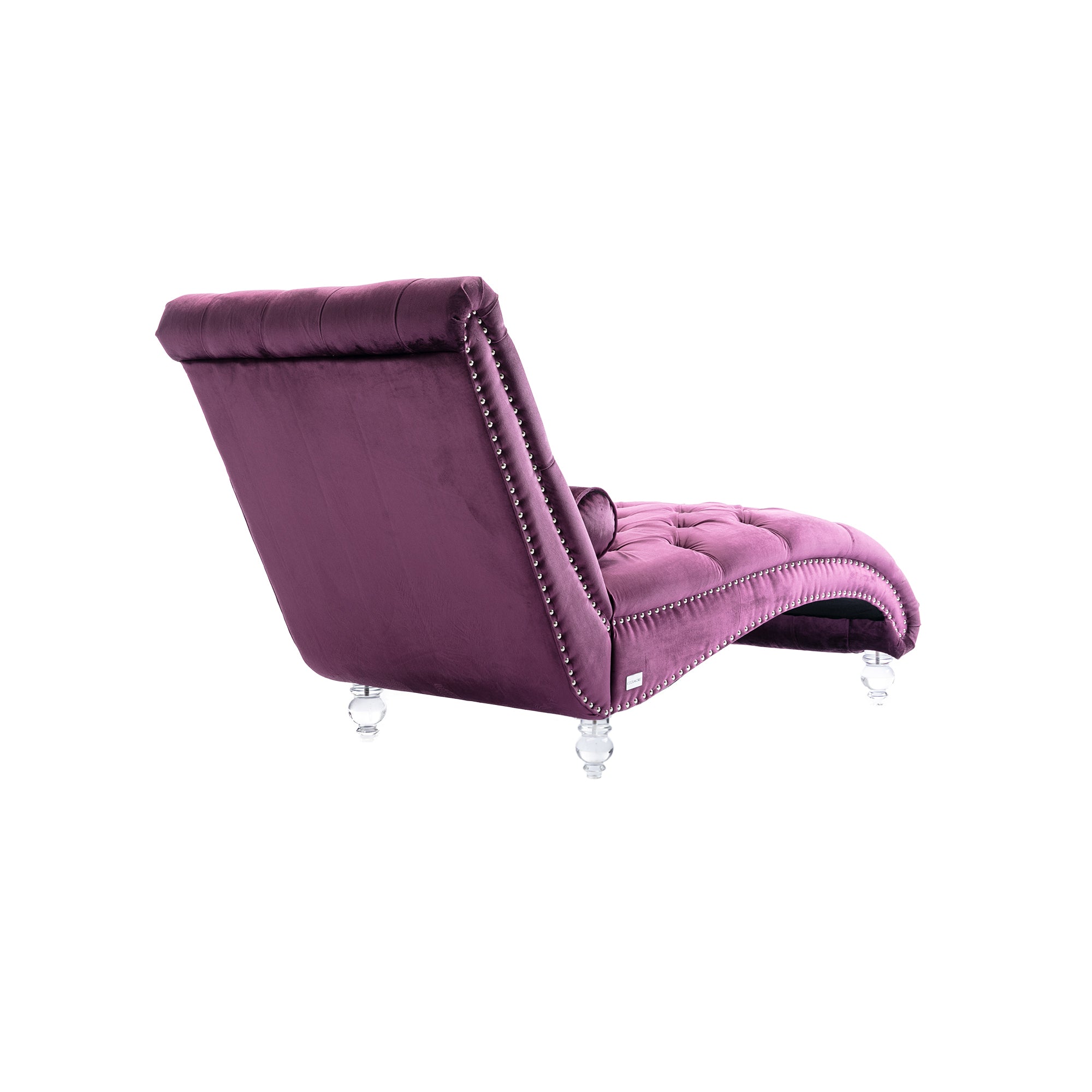 Velvet Chaise Lounge Indoor, Button-Tufted Upholstered Chaise Lounge Chair with Pillow for Bedroom Living Room Office, Purple Velvet - Grand Goldman Shop