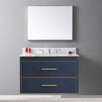 Montary 37inch bathroom vanity top stone carrara gold new style tops with rectangle undermount ceramic sink and 3 faucet hole for bathroom cabinet - Grand Goldman Shop