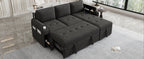 Black Convertible L-shaped Sofa Couch with Storage, Cup Holders, USB Ports, Chenille Fabric, 83.5' - Grand Goldman Shop