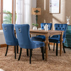 Nikki Collection Modern, High-end Tufted Solid Wood Contemporary Velvet Upholstered Dining Chair with Wood Legs Nailhead Trim 2-Pcs Set,Blue, SW2001BL - Grand Goldman Shop
