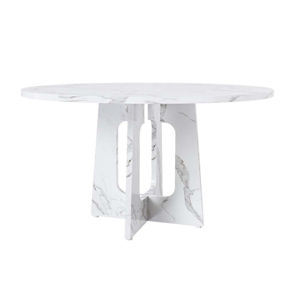 Modern Farmhouse 47.24' Round Dining Table for 4 with Marble White Finish MDF and Iron - Grand Goldman Shop