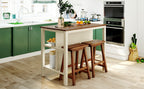 TOPMAX Rustic 3-piece Stationary Kitchen Island Set with Butcher Block and Seating, Walnut and Cream White - Grand Goldman Shop