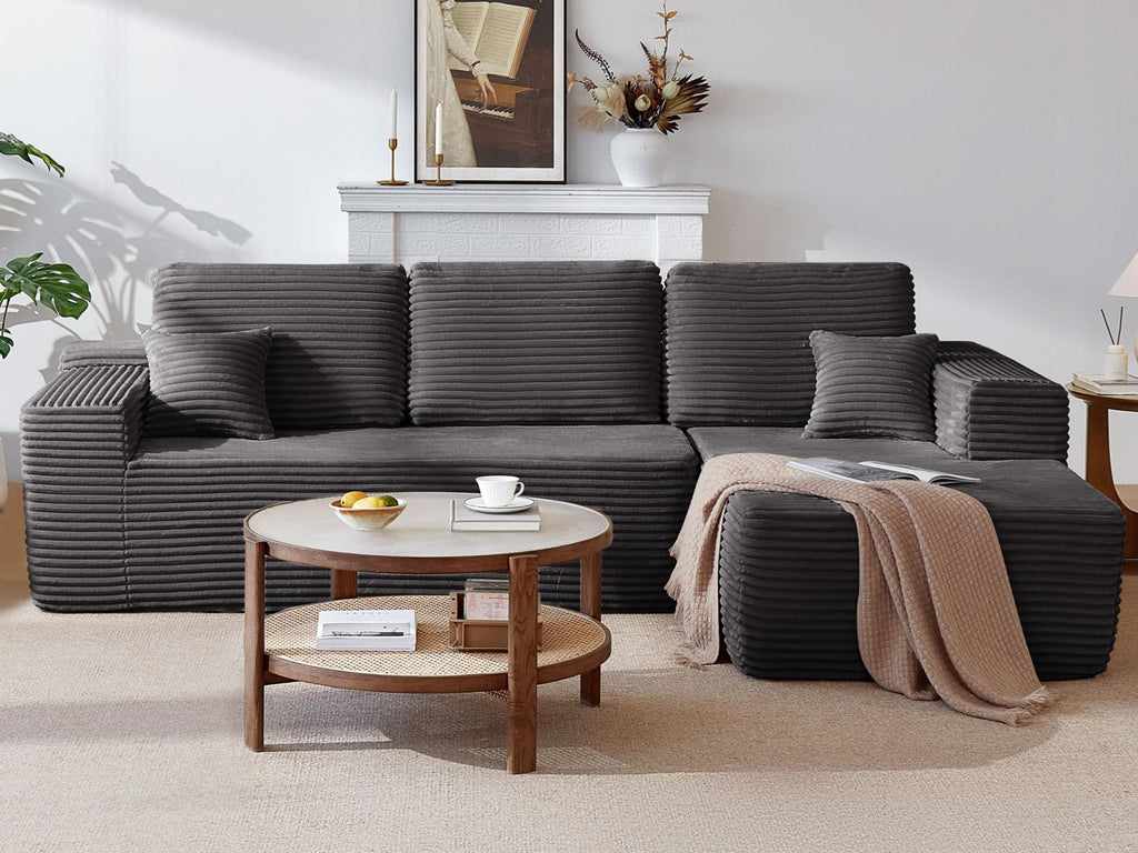 104' Cloud Sectional Sofa with L-Shape Chaise and Side Pockets , Modern Modular Design, Deep Seating, Upholstered Couch for Living Room/Bedroom, No Assembly Required (Plush Fabric), Grey,Right - Grand Goldman Shop