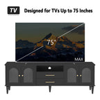 68.9'' Retro TV Stand for TVs up to 75 Inches, Entertainment Center Media Console with Fluted Glass Doors and Five Solid Wood Legs for Living room - Grand Goldman Shop