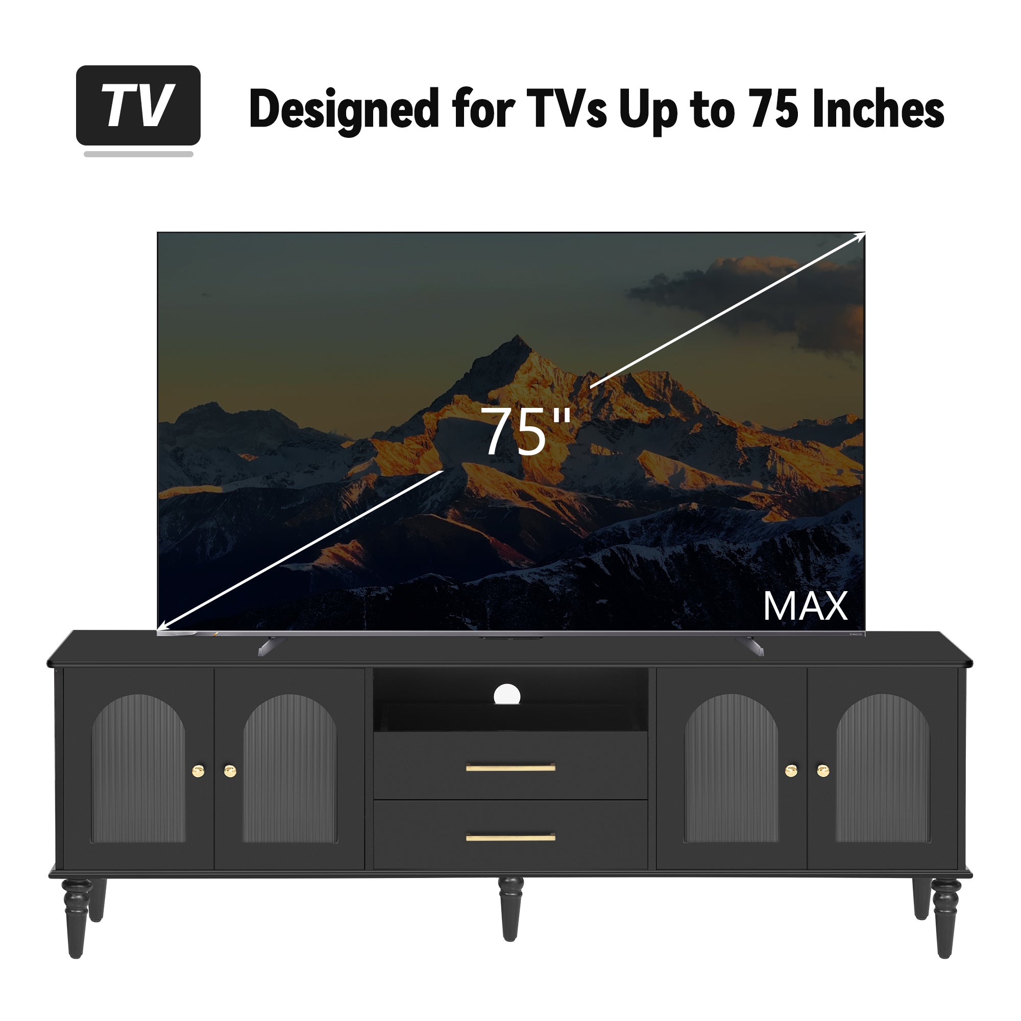68.9'' Retro TV Stand for TVs up to 75 Inches, Entertainment Center Media Console with Fluted Glass Doors and Five Solid Wood Legs for Living room - Grand Goldman Shop