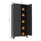 71'' 2 Shapely Doors Cabinet, Metal Storage Cabinet with Doors and Adjustable Shelves, for Bedroom, Living Room, Kitchen (Black) - Grand Goldman Shop