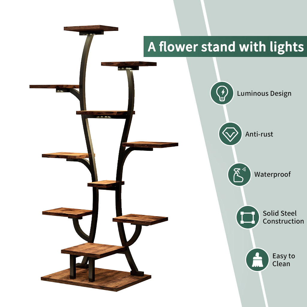 (Vase Shape) Plant Stand Indoor with Grow Lights, Indoor Plant Shelf, Metal Plant Flower Holder Stand, Vase Shape Plant Rack for Home, Patio, Plant Stand, Plant Stand Indoor - Grand Goldman Shop