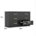 Black color Large 6 drawers chest of drawer dressers table with golden handle - Grand Goldman Shop