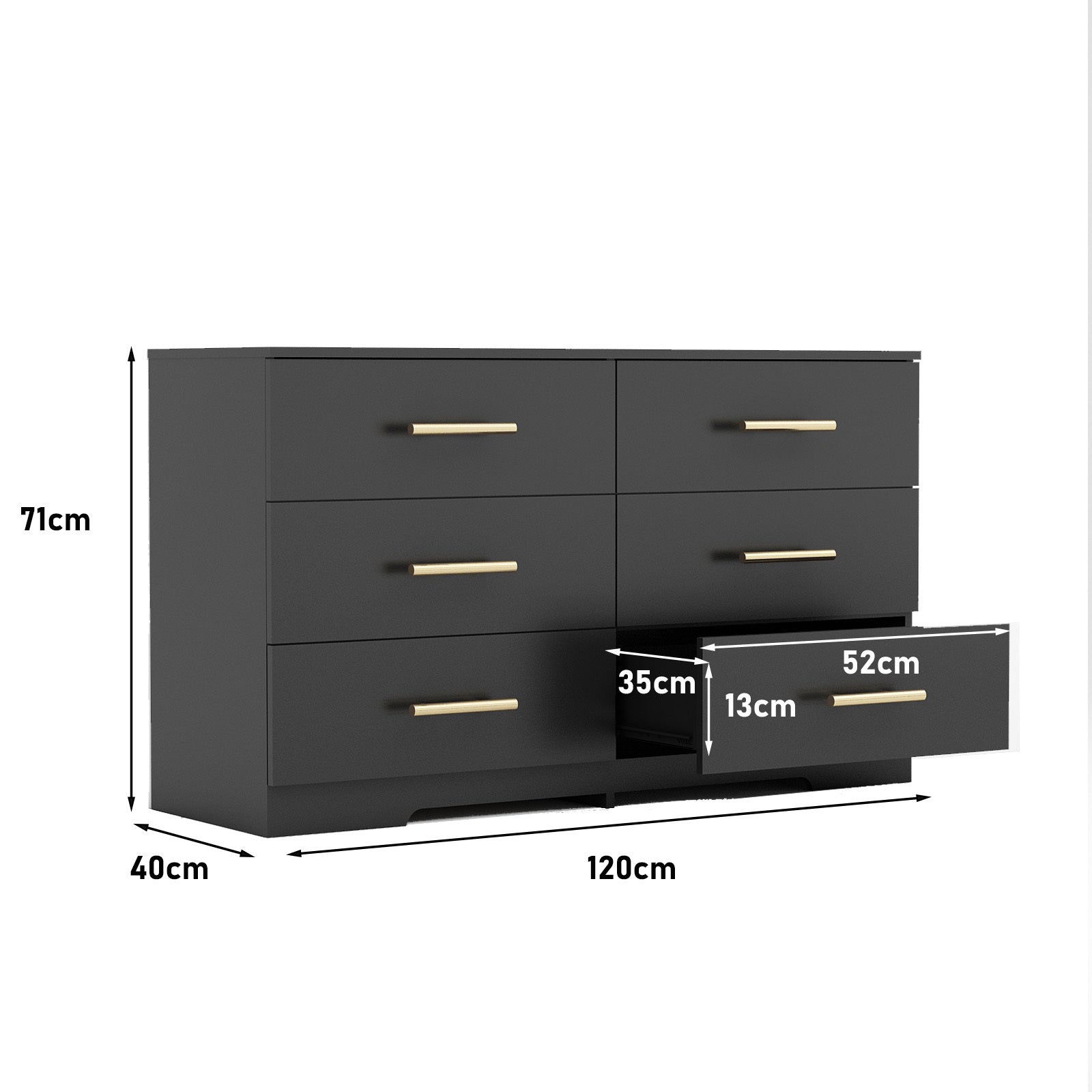 Black color Large 6 drawers chest of drawer dressers table with golden handle - Grand Goldman Shop