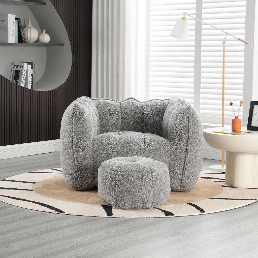 Soft Chenille Bean Bag Chair with High Resilient Foam for Living Room and Bedroom, Comfortable Square Lazy Sofa with Footstool for Adults - Grand Goldman Shop