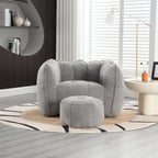 Soft Chenille Bean Bag Chair with High Resilient Foam for Living Room and Bedroom, Comfortable Square Lazy Sofa with Footstool for Adults - Grand Goldman Shop