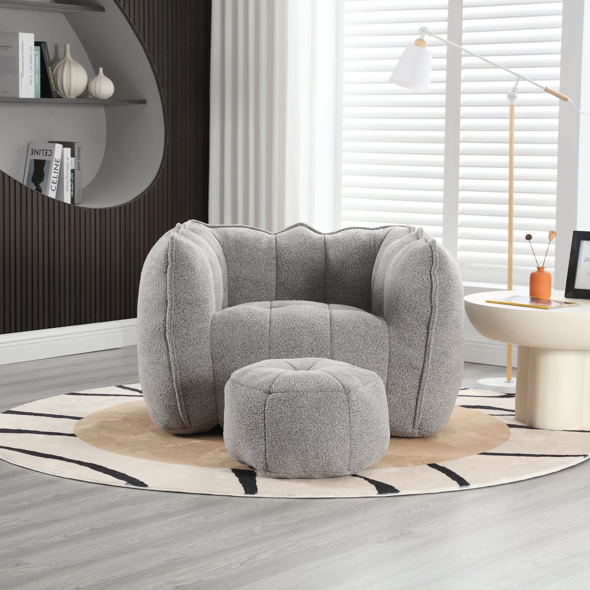 Soft Chenille Bean Bag Chair with High Resilient Foam for Living Room and Bedroom, Comfortable Square Lazy Sofa with Footstool for Adults - Grand Goldman Shop