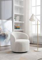 Teddy Fabric Swivel Accent Armchair Barrel Chair With Black Powder Coating Metal Ring,Ivory White - Grand Goldman Shop