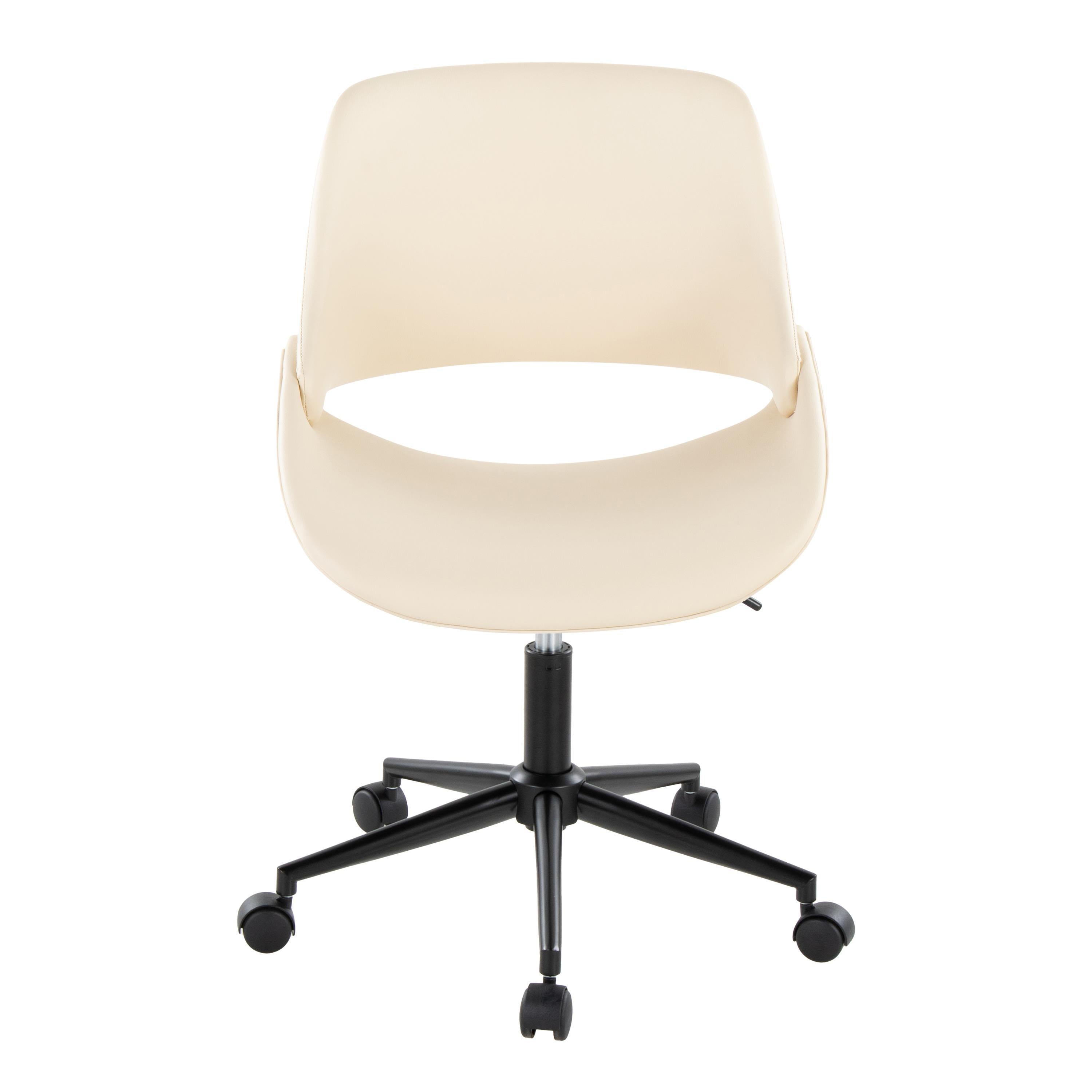 Contemporary Office Chair in Black Metal and Cream Faux Leather | Premium Home Decor - Grand Goldman