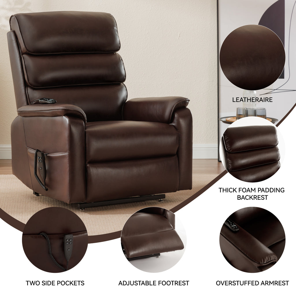 Brown Leatheraire Dual Motor Infinite Position Up to 350 LBS Power Lift Recliner Chair with Power-Remote, Heat Massage and Heavy Duty Motion Mechanism - Grand Goldman Shop