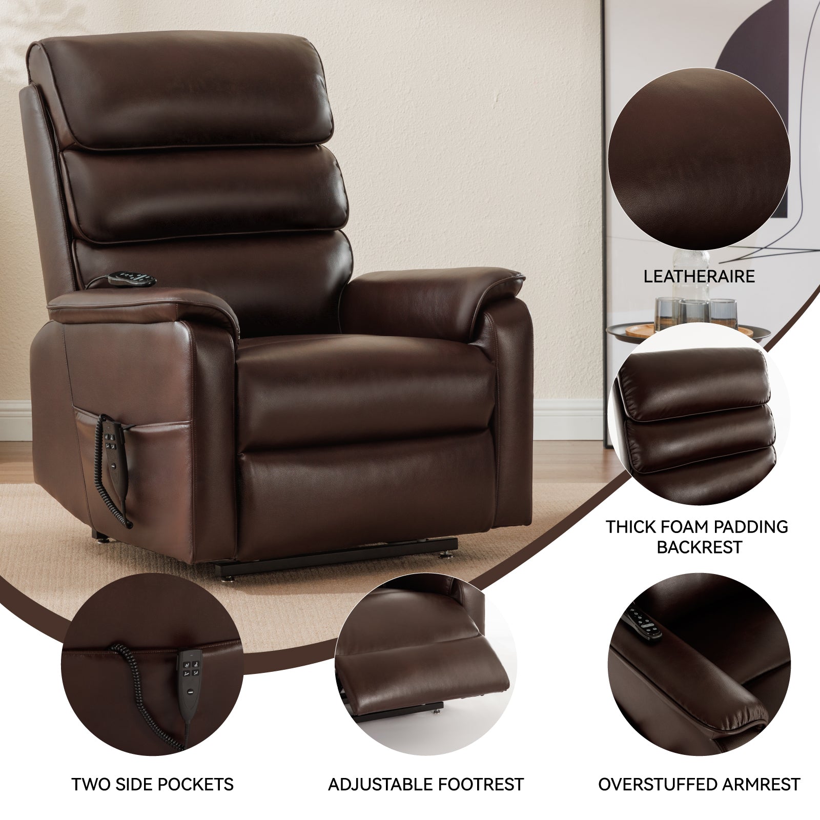 Brown Leatheraire Dual Motor Infinite Position Up to 350 LBS Power Lift Recliner Chair with Power-Remote, Heat Massage and Heavy Duty Motion Mechanism - Grand Goldman Shop