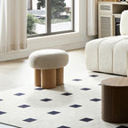 W8017-1 Mushroom Stool with Greige Plush Cushion, Wooden Barrel PVC Pipe, Walnut Finish - Grand Goldman Shop