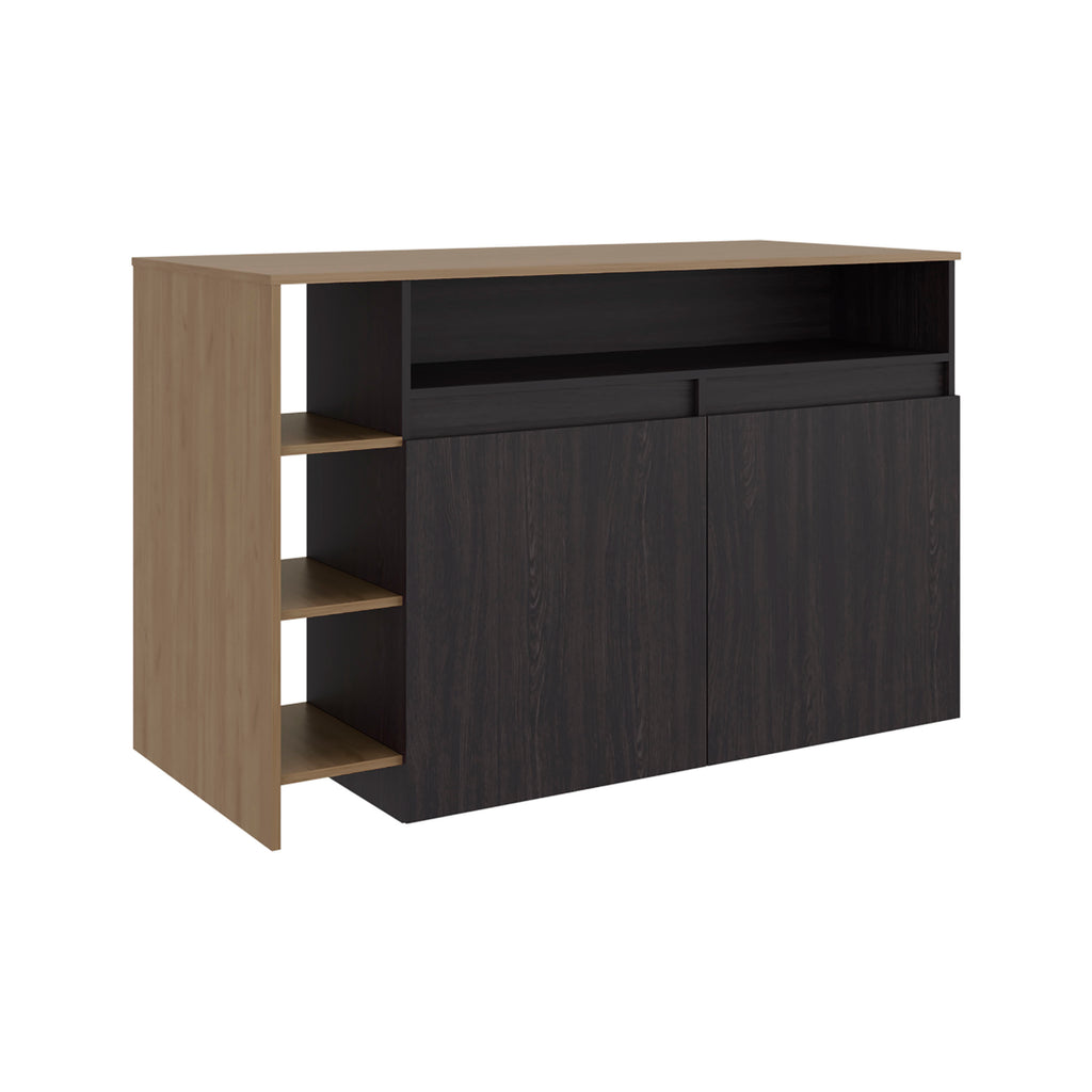 Elgin Kitchen Bar Counter with Ample Storage and Shelves, Black Wengue / Natural Oak - Grand Goldman Shop
