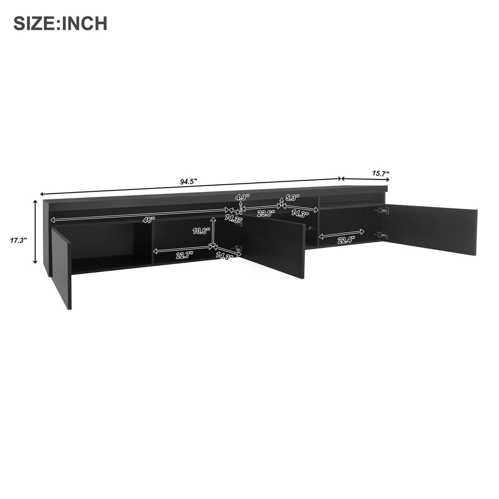 Unique Design TV Stand with 2 Glass Shelves, Ample Storage Space Media Console for TVs Up to 105', Versatile TV Cabinet with LED Color Changing Lights for Living Room, Black (OLD SKU: WF314584AAB) - Grand Goldman Shop