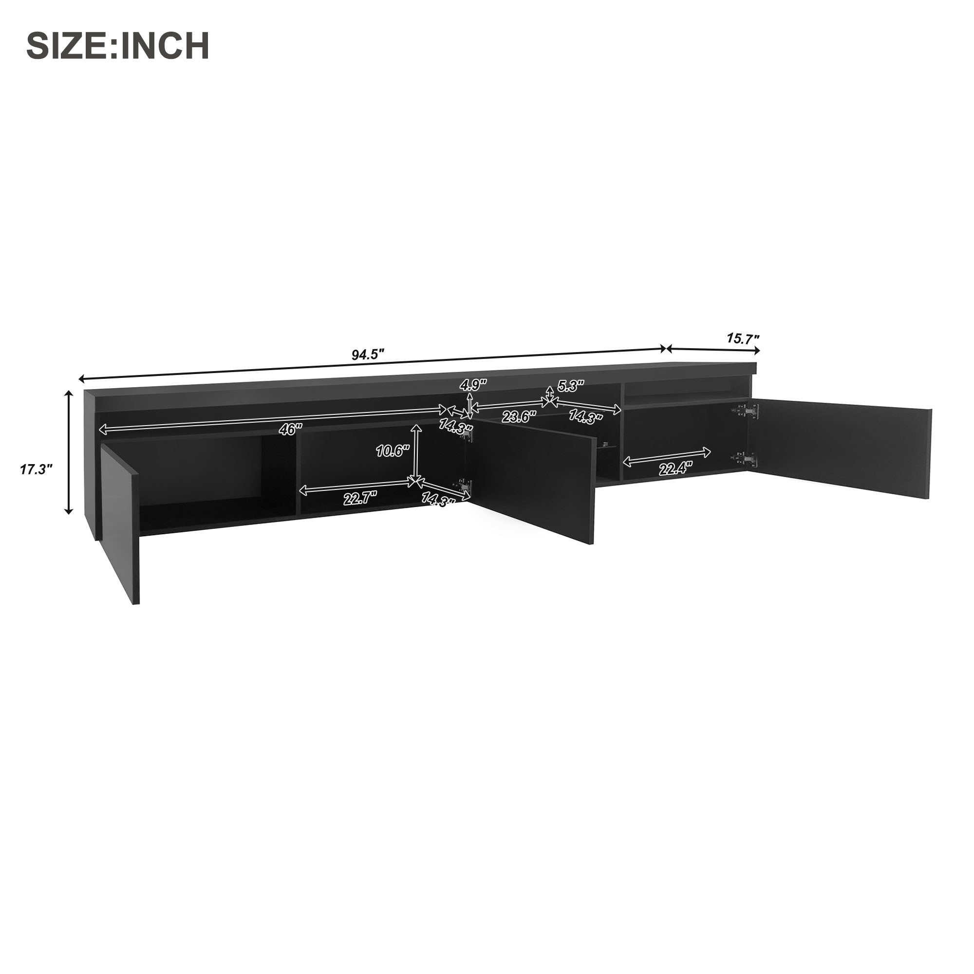 Unique Design TV Stand with 2 Glass Shelves, Ample Storage Space Media Console for TVs Up to 105', Versatile TV Cabinet with LED Color Changing Lights for Living Room, Black (OLD SKU: WF314584AAB) - Grand Goldman Shop