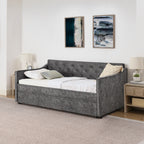 Grey Velvet Mid-Century Style Twin Upholstered Daybed with Pop-Up Trundle and USB Charging Armrest - Grand Goldman Shop