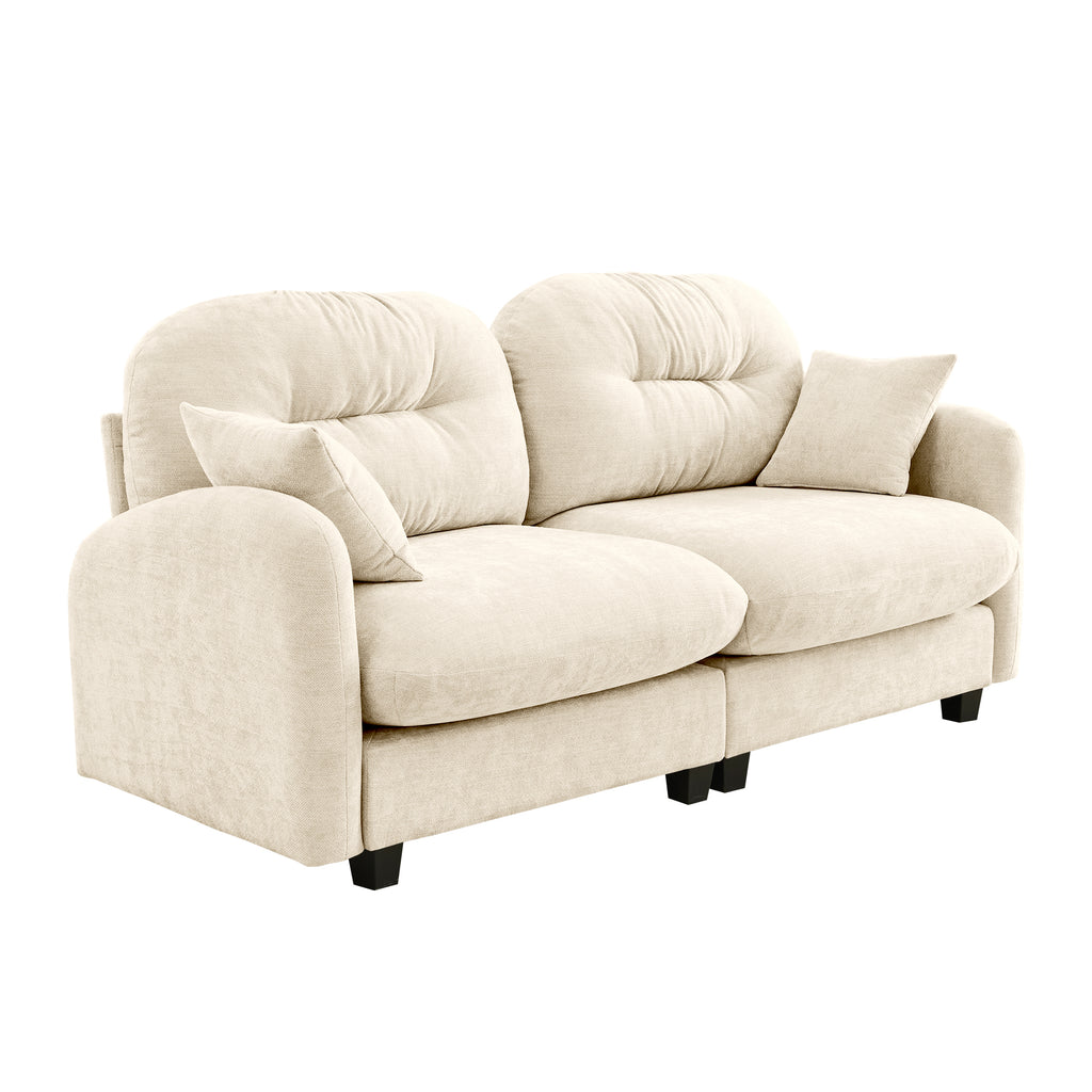 Loveseat Cloud Sectional Couches  Chenille Fabric, Quilted Pleated Design, Ergonomic Design, High-Density Foam Easy Install Elegant Armrests High Quality Wooden Base,Fits Living Rooms,Beige - Grand Goldman Shop