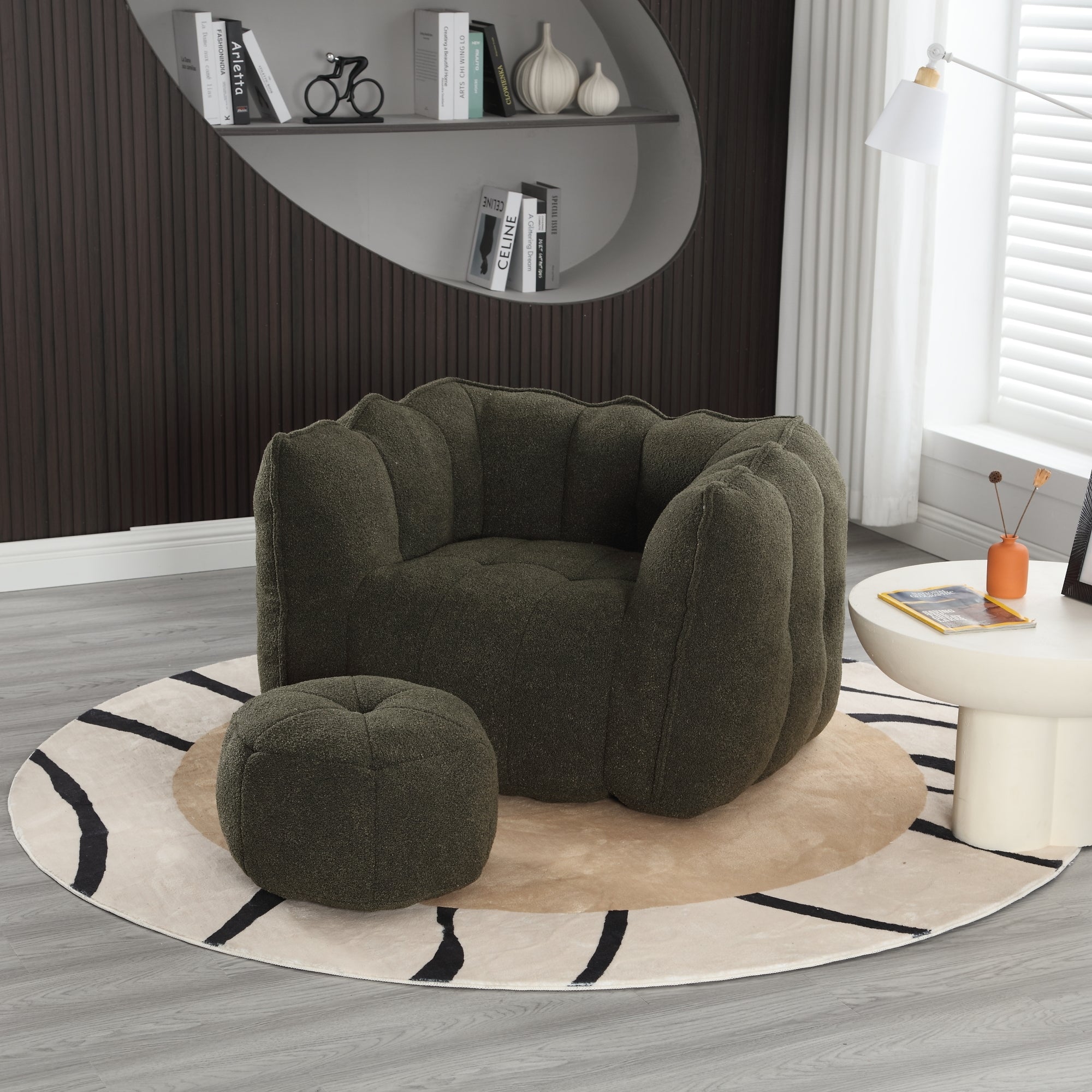 Soft Chenille Bean Bag Chair with High Resilient Foam for Living Room and Bedroom, Comfortable Square Lazy Sofa with Footstool for Adults - Grand Goldman Shop