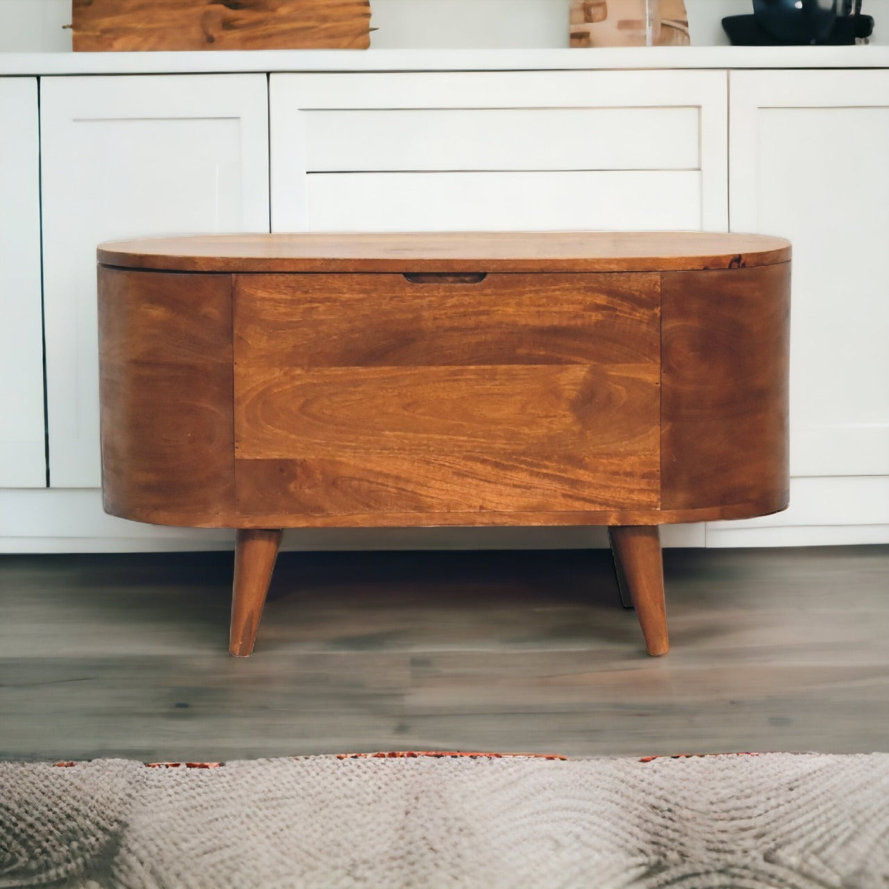 Solid Wood Chestnut Rounded Lid-Up Blanket Box, Storage Box - Grand Goldman Shop