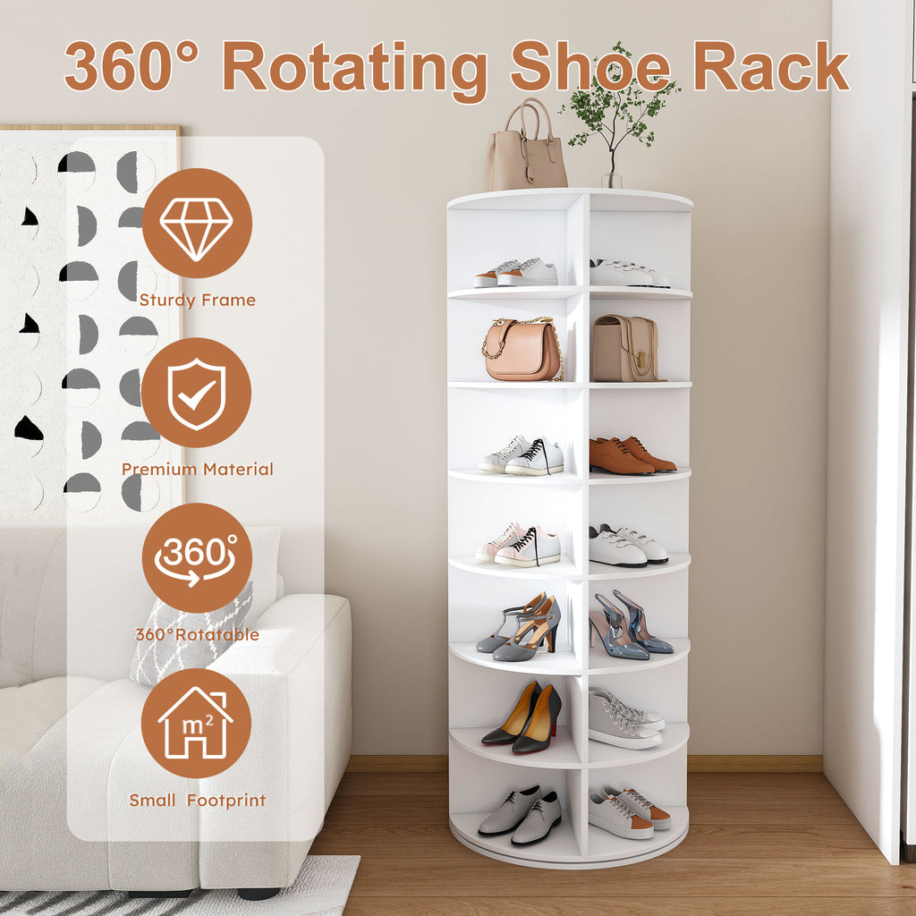 Rotating Shoe Rack Tower, 7-Tier Spinning Storage Rack, Free Standing 360° Revolving Organizer in White with Durable PVC Construction - Grand Goldman Shop