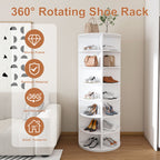 Rotating Shoe Rack Tower, 7-Tier Spinning Storage Rack, Free Standing 360° Revolving Organizer in White with Durable PVC Construction - Grand Goldman Shop