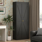 Black Metal Kitchen Pantry Cabinet with Adjustable Shelves and Gold Handles, Tall Steel Storage Locker for Kitchen, Living Ro