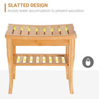 Long Bamboo Shower Bench Seat, 20' Wooden Spa Shower Stool with Underneath Storage Shelf Shoe Organizer - Grand Goldman Shop