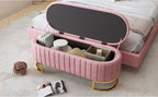 Elegant Upholstered Velvet Storage Ottoman with Button-Tufted,Storage Bench with Metal Legs for Bedroom,Living Room,Fully Assembled Except Legs,Pink - Grand Goldman Shop