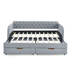 Linen Grey Mid-Century Style Twin Daybed with Trundle and Storage Drawers, Flat Arms with Pocket, Extendable for Bedroom or Living Room - Grand Goldman Shop