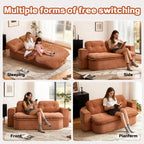 Modern Floor Sofa with 2 Pillows,Convertible Corduroy Fabric Foam-Filled Sleeper Sofa Bed, no assembly required,Convertible Sofa Cushion Unfolds into Quilt,Folding Mattress for Living Room,Playroom - Grand Goldman Shop