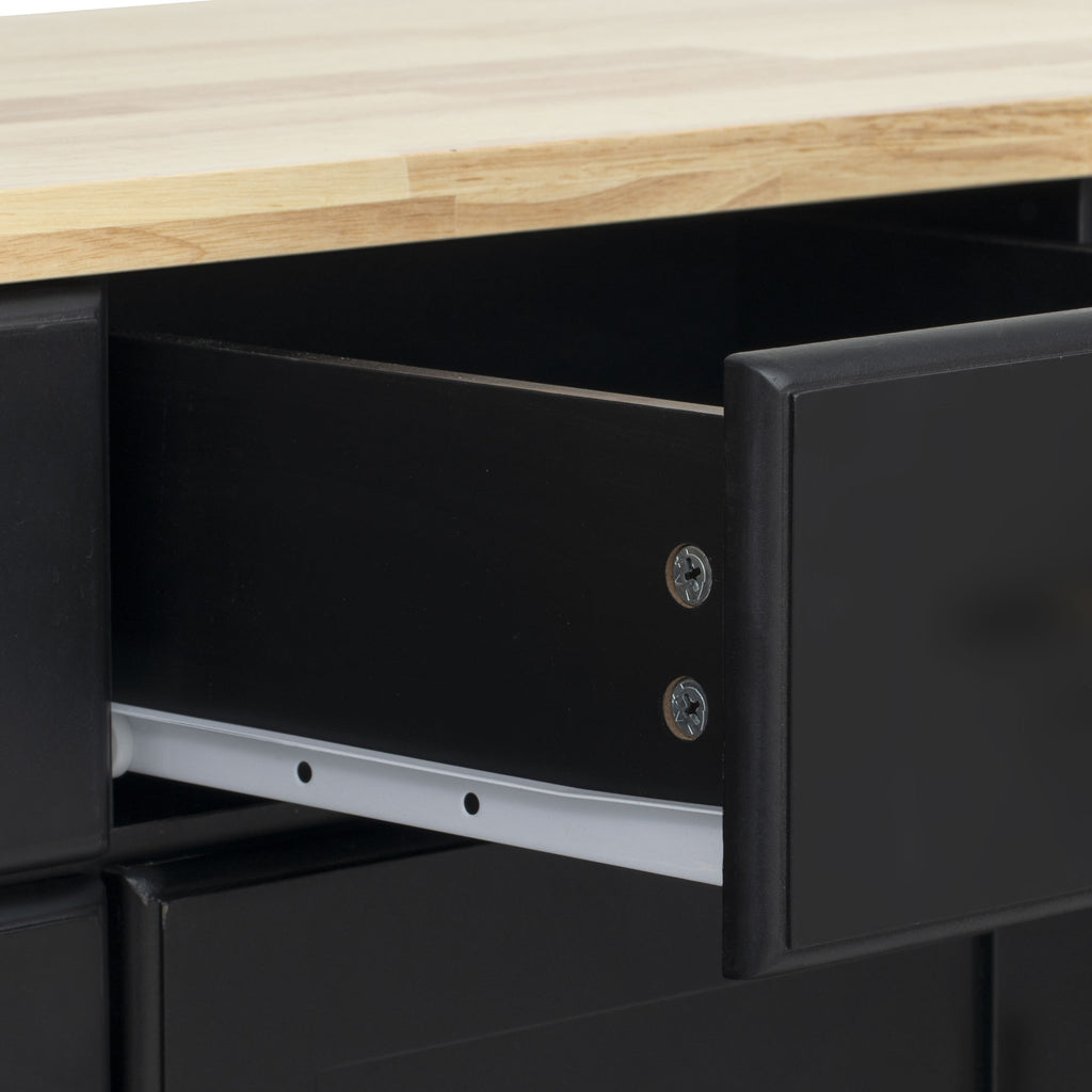 K&K 59.3' Kitchen Island with Storage 2 Pull Out Cabinet Organizers & Rubber Wood Drop Leaf, Rolling Kitchen Island with Trash Can Storage, Power Outlet, Spice & Towel Rack for Kitchen, Dining, Black - Grand Goldman Shop